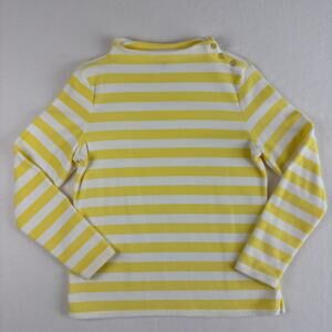 Talbots Fleece Sweater Yellow Striped Button Detail Mock Neck Women's Medium